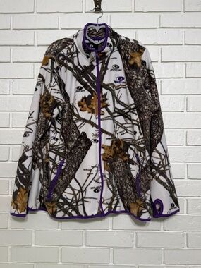 Mossy Oak Women’s Snow Camo Fleece Jacket Purple Trim Plus Size XXL 2X
